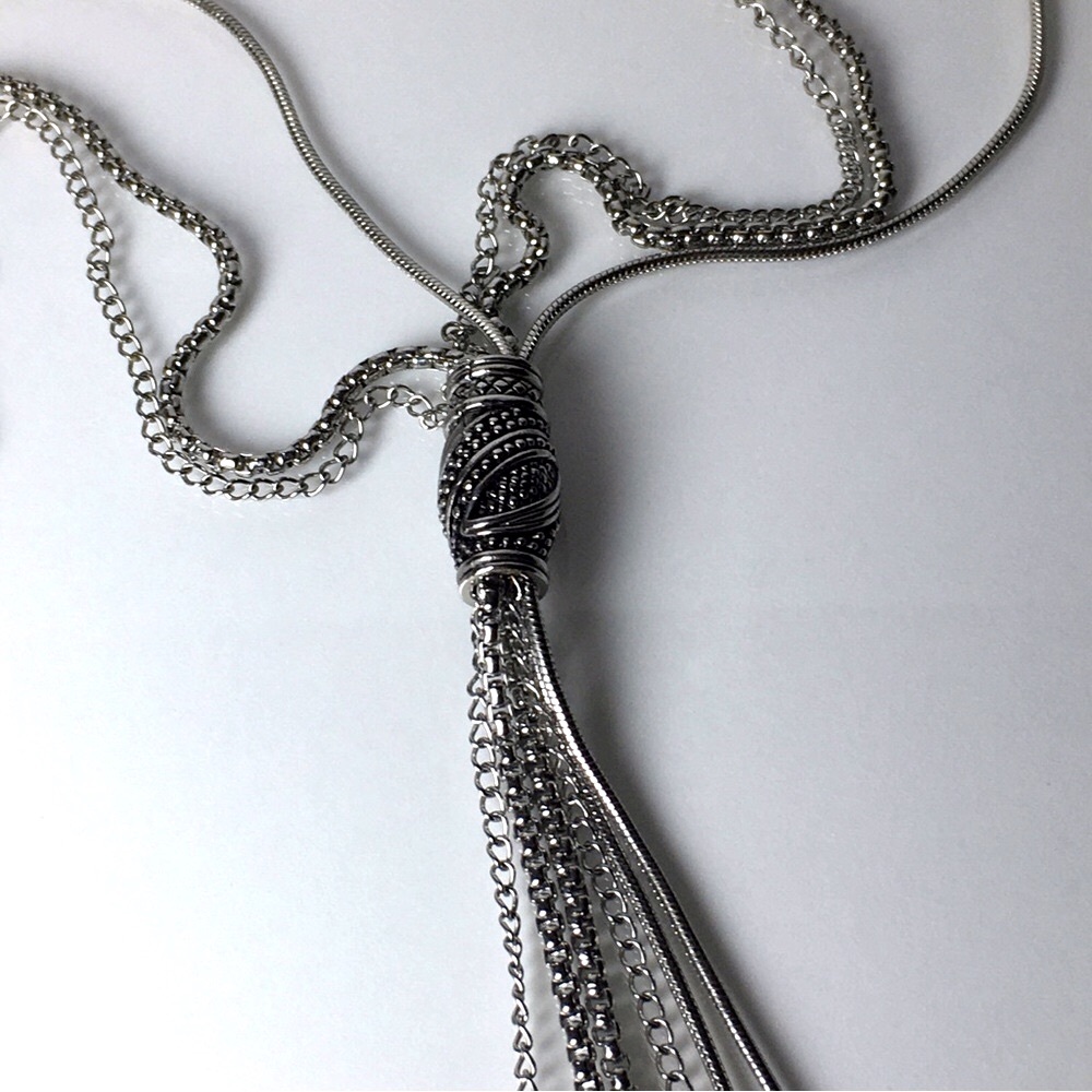 Tocara Stainless Steel Silver Tassel Necklace
